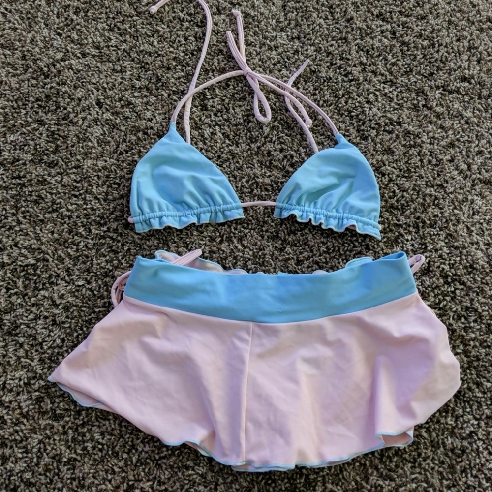 3 piece bikini set with matching skirt